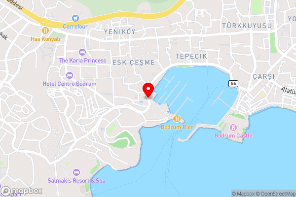 The Opportunity to Live on a sailing yacht in Bodrum Marina - Hotel Location Map