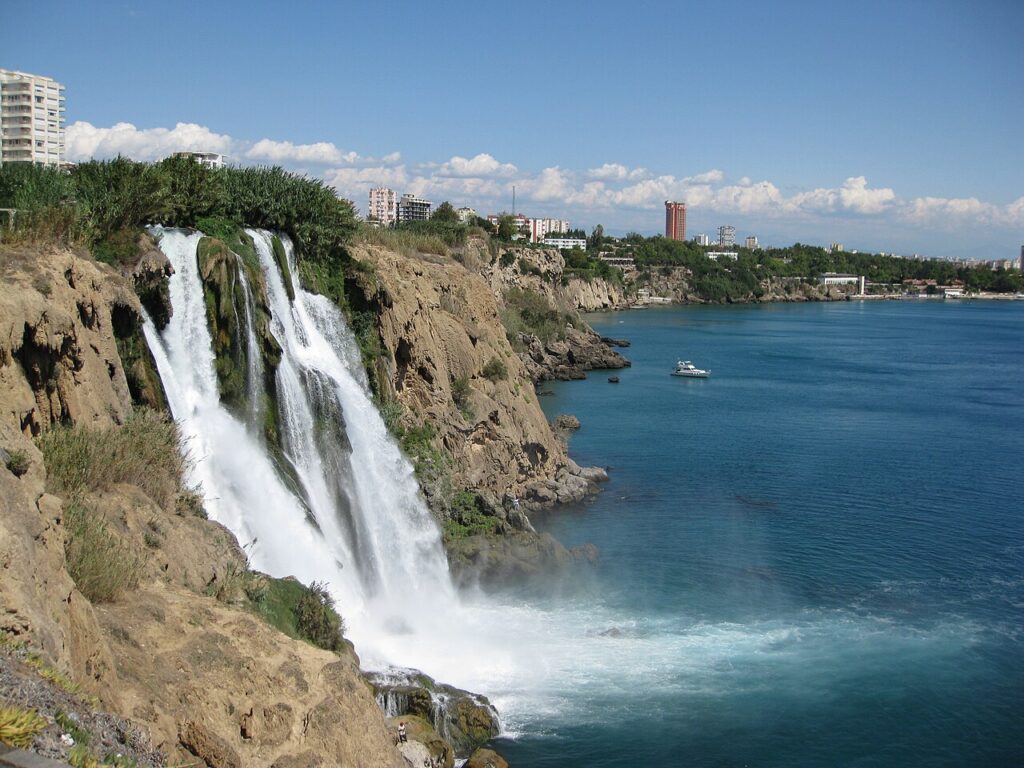 The Lower Düden Falls dropping into the sea at Lara, Antalya