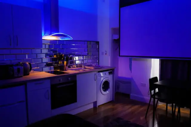 Superior Studio with Projector Screen and Open Shower